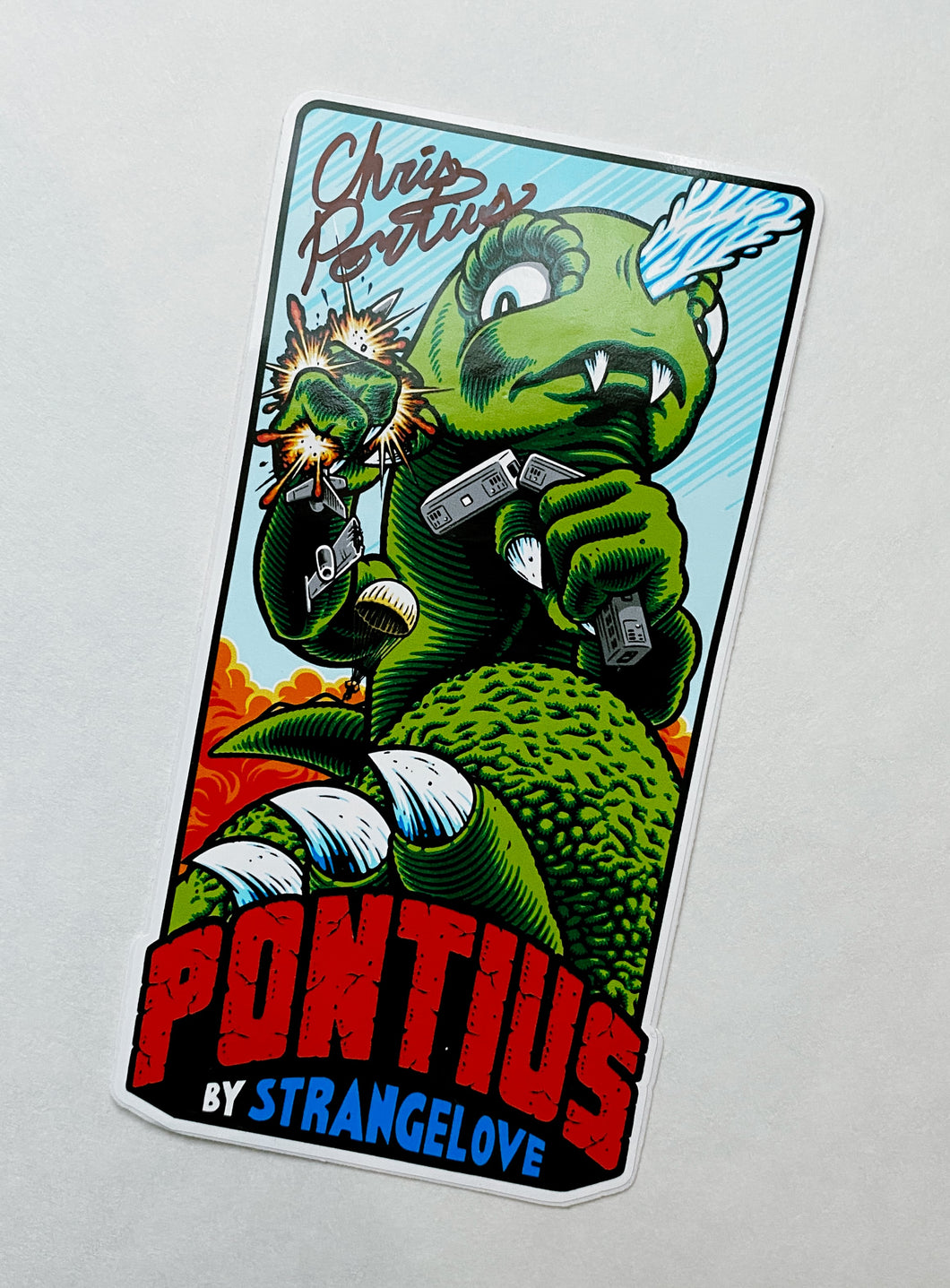 Pontiusaurus Sticker by StrangeLove Signed by Chris Pontius